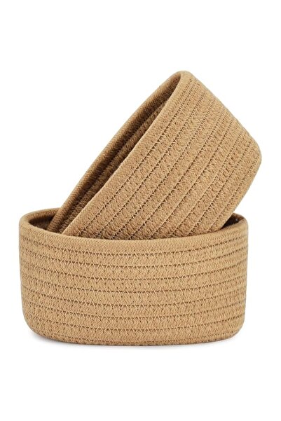 Generic 2 Pack Small Woven Baskets, Tiny Oval Shallow Storage Baskets, Mini Cotton Rope Empty Decorative Ba