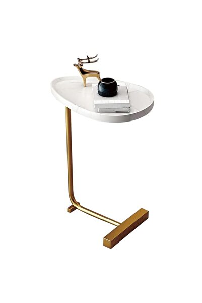 Generic طاولة جانبية على شكل حرف C، طاولة جانبية للأريكة للمساحات الصغيرة، طاولة جانبية، طاولة قهوة، طاولة وجبات خفيفة، طاولة بجانب السرير