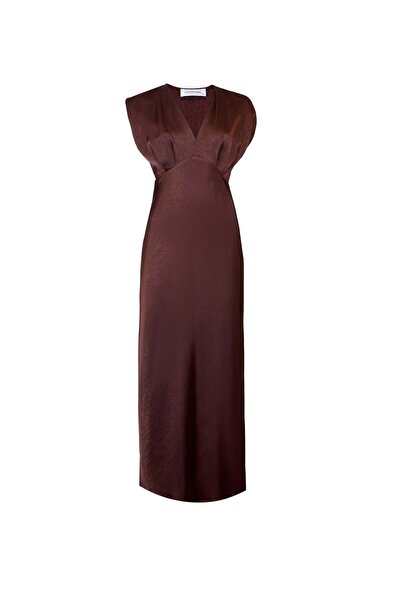 UTOPIAN V Yaka Göğüs Dekolteli Maxi Elbise