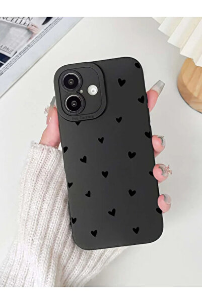 KVK PRİVACY İphone 17 Uyumlu Kılıf Mat Siyah Kalp Desenli Darbelere Dayanıklı...
