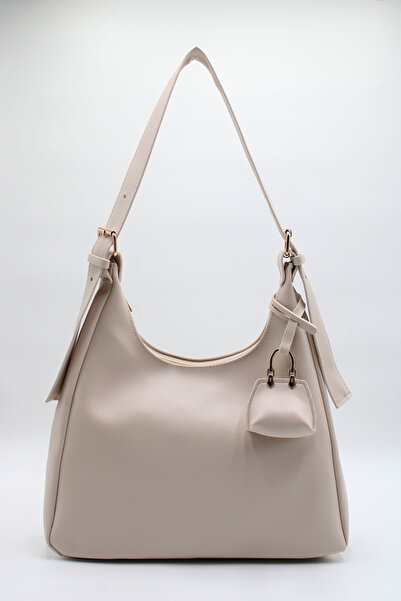 NBİBAGS Women's Cream Large Size Leather Hand and Shoulder Bag with Adjustable Shoulder Strap