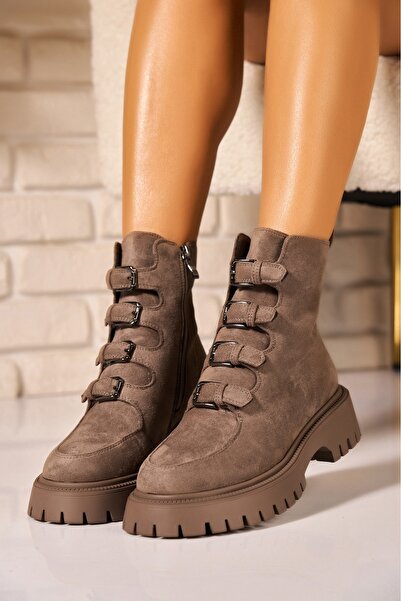 Joana Γυναικείες Μπότες Kaki Suede με Επένδυση Amiya