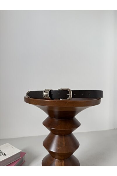 coaksco Γυναικεία μαύρη ζώνη με ασημένια αγκράφα με 5 κρίκους