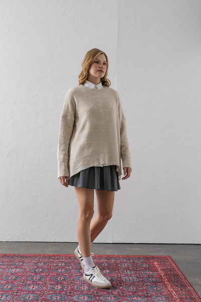 Wega Moda Bisiklet Yaka Oversize Buklet Triko Kazak - Rahat ve Şık | Kaliteli Triko | Trend Kazak