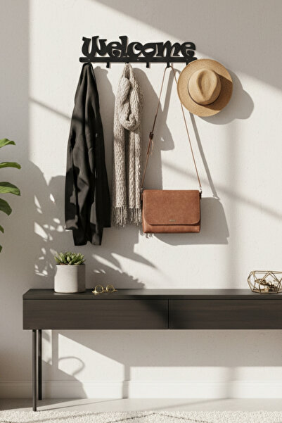 Grandmix Metal Welcome Yazılı Duvar Askılığı Dekoratif Portmanto Vestiyer Askısı Antre Askılık