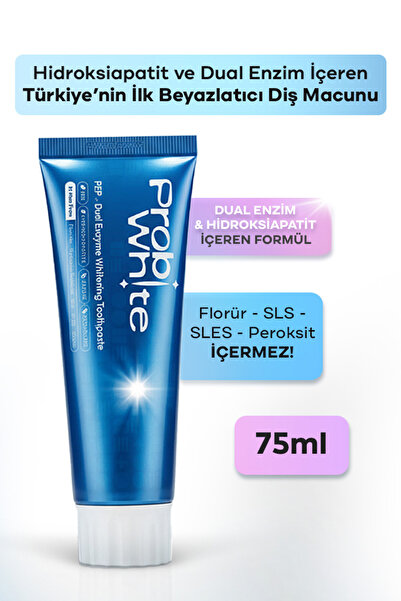 Probident ProbiWhite Beyazlatıcı Diş Macunu-PAP Teknolojili,Mikro Hidroksiapatit+Enzim Formül,Vegan