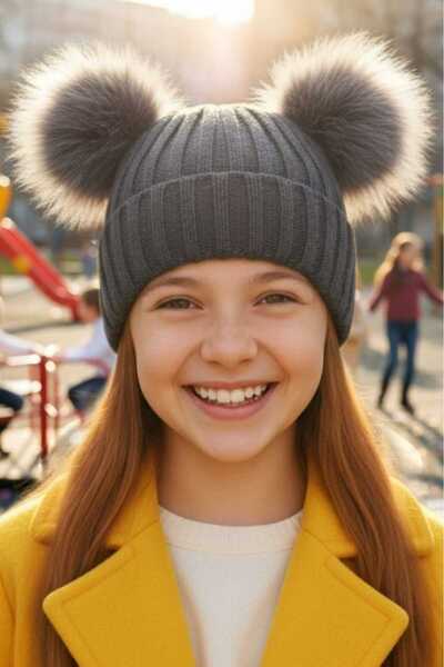 Mood Agenda Girl's 6 - 14 Years Old Corded Fabric Beanies with Pompoms Children's Beanie