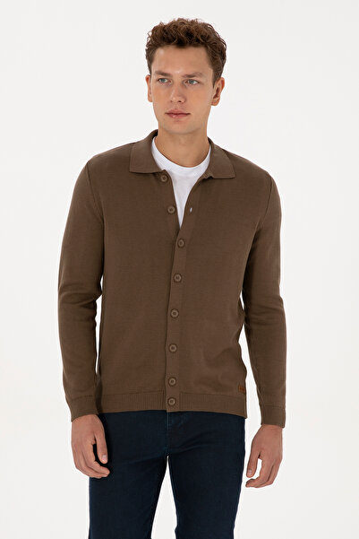 U.S. Polo Assn. Men's Light Khaki Basic Knitwear Cardigan 50313690-Vr183