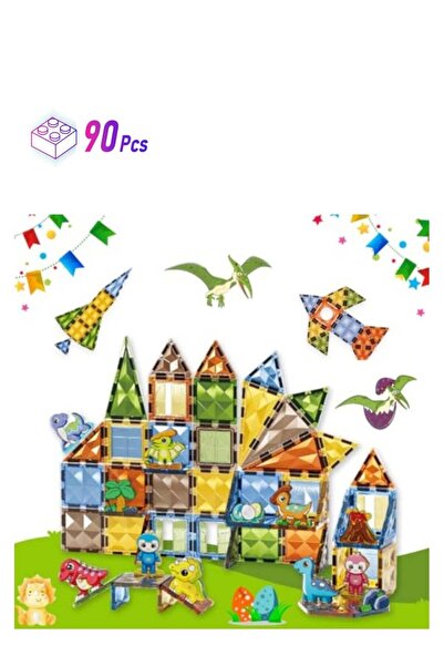 AlsayedP مجموعة مكعبات بناء مغناطيسية من 90 قطعة من مكعبات بناء جنة الديناصورات المغناطيسية