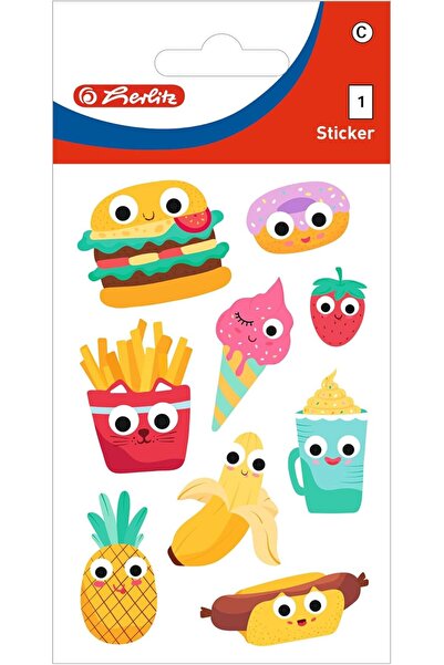 Herlitz 50034390 Self-Adhesive Kids Stickers, Funny Food, 10 x 1 Sheet