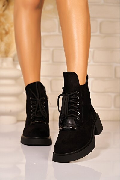 Joana Γυναικείες μαύρες μπότες με επένδυση από γούνα από τεχνητό σουέτ