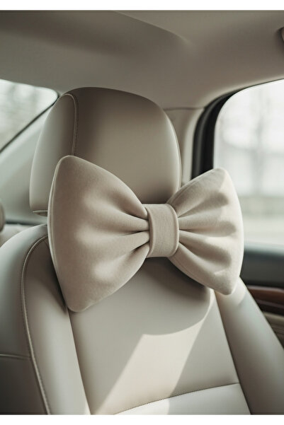 JACA Krem Kadife Fiyonk Görünümlü Dolgulu Oto Boyun Yastığı Seti (2 Adet)