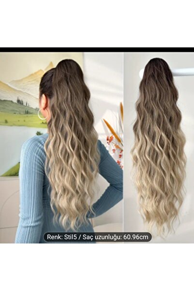 Handmade Su dalgalı at kuyruğu saç,Klipsli ombreli su dalgalı uzatma saç, Sen...