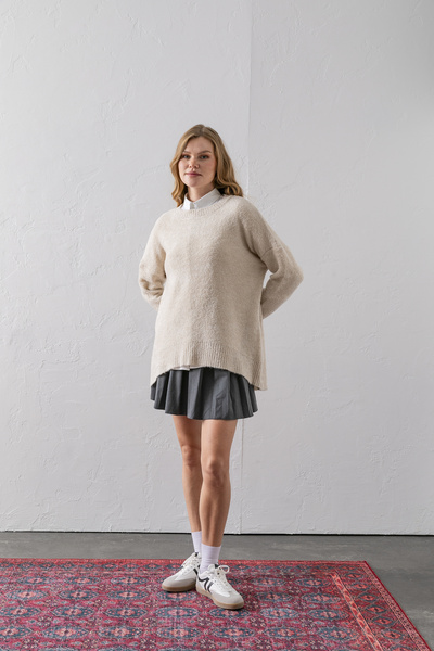 Wega Moda Bisiklet Yaka Oversize Buklet Triko Kazak - Rahat ve Şık | Kaliteli Triko | Trend Kazak