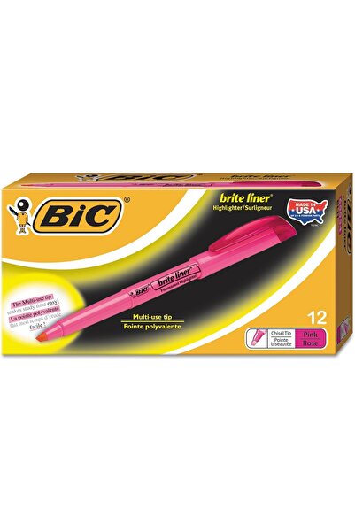 Bic Brite Liner Highlighter, Chisel Tip, Fluorescent Pink Ink, 1 Dozen