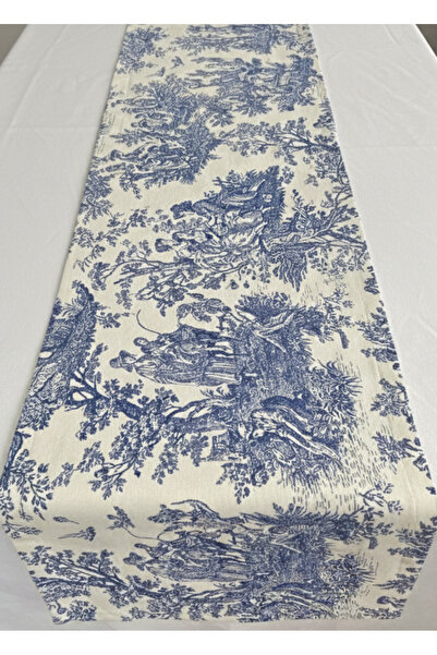 DEALP HOME COLLECTİON Navy Blue English Peasants Vintage B Printed Runner 40X150 Tableware Presentation Cloth Table Cover