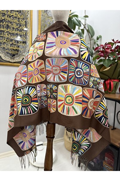 GÜMRÜKÇÜ Kahverengi İthal %100 Pamuk Omuz Şalı Atkı Premium Kalite