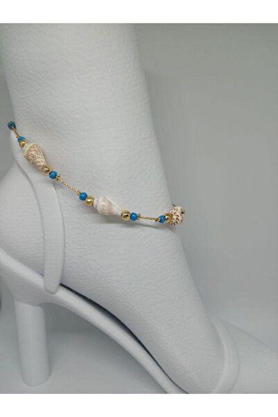 PINARIN TAKI DÜNYASI AKSESUAR Sea Shell and Blue Bead Detail Anklet