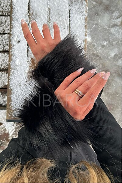 kibarca Siyah Uzun Kürk Bileklik Kolluk Kabarık Suni Kürk Manset Kışlık Şık A...