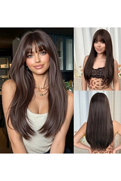 aura peruk Kahve tonu doğal görünüme sahip düz perçemli modelimiz