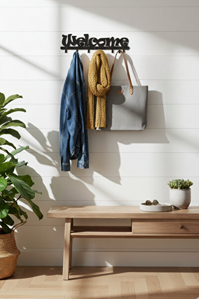 Grandmix Metal Welcome Yazılı Duvar Askılığı Dekoratif Portmanto Vestiyer Askısı Antre Askılık