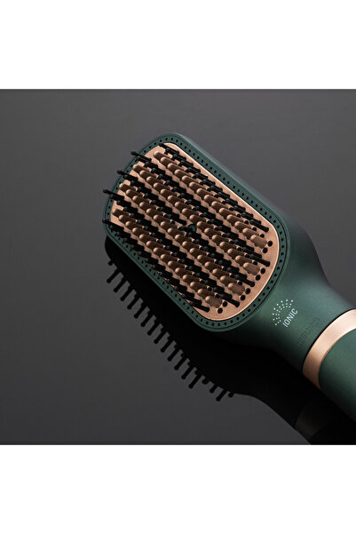 rebune 1300W Hair Straightener Brush - RE-8888GR | Dryer and Dual Brush, Green x Gold