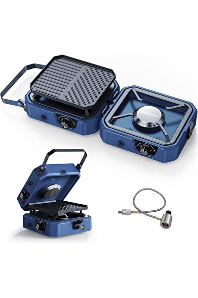 Generica موقد تخييم بروبان قابل للطي ومُحسّن، مزود بشعلتين، وشواية، بقوة ١٦٠٠...