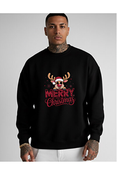 LORVEX Hanorac unisex supradimensionat cu imprimeu Merry Christmas tricou