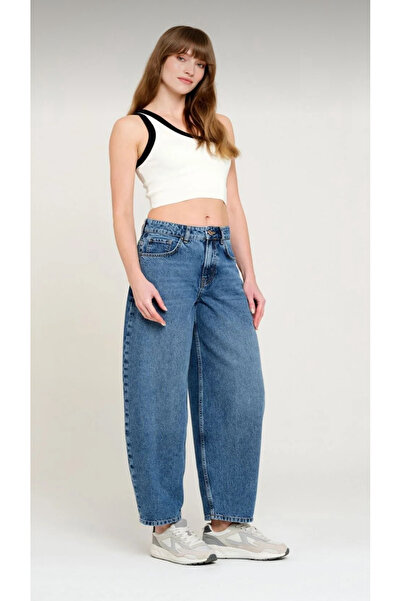 ASL GOLF CLUB Γυναικείο μαύρο τζιν με χαμηλή μέση, φαρδύ και χαλαρό