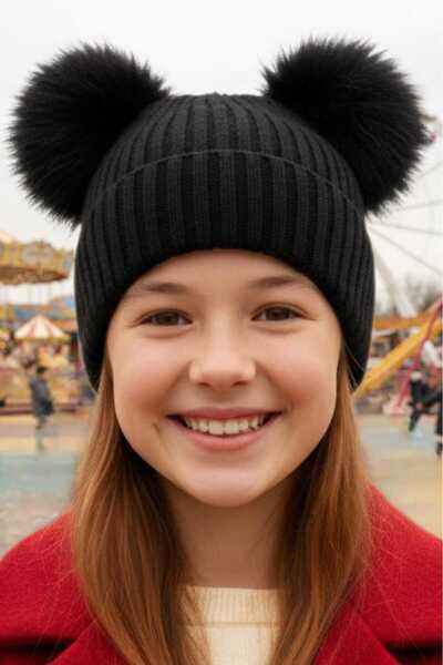 Trenderrs Bere pentru fetiță 6 - 14 ani material reiat cu pompon