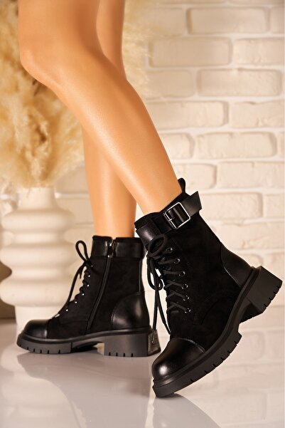 Joana Ghete negre pentru femei din piele întoarsă artificială, căptușite cu b...