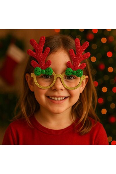 Ceymas Hediyelik نظارات رأس السنة الجديدة بنمط الغزلان مع فيونكة حمراء وخضراء...