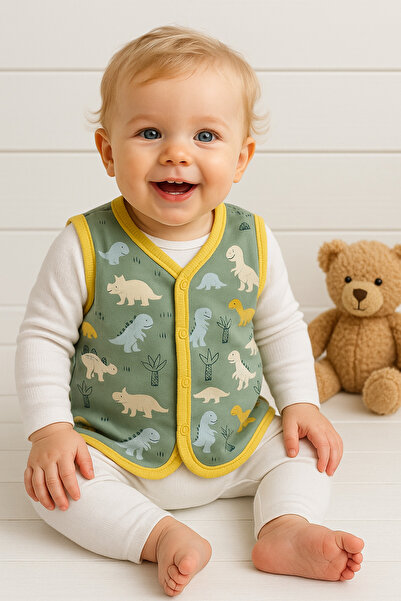 Baharda Nova %100 Organik Pamuk Çift Katlı Kız Erkek Bebek Unisex Penye Yelek