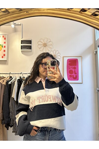 sienna Şardonlu Çizgili Dik Yaka Detaylı Sweatshirt