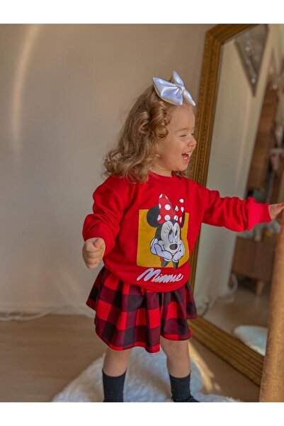 Pink Hippo Kids Girl's Printed Sweatshirt and Plaid Skirt Set