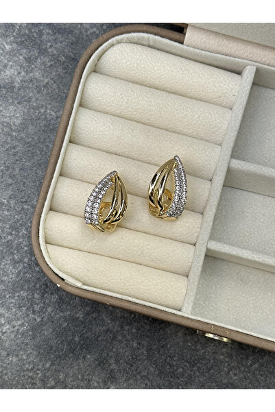 Serenity Atelier Boutique SAB Yeni Sezon Gold Zirkon Taş Detaylı Veni Küpe