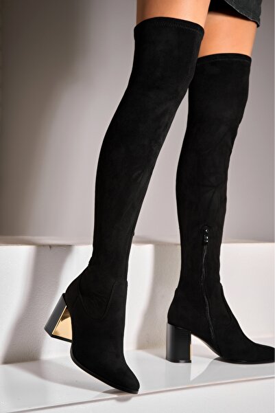Joana Cizme negre din piele întoarsă artificială cu blană
