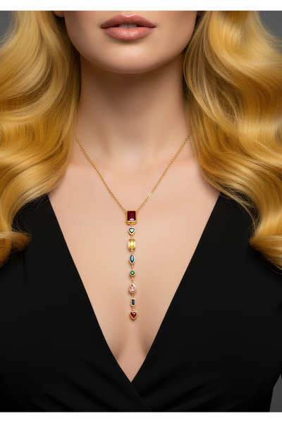 BANEDETTA قلادة على شكل حرف Y من الفولاذ بتصميم هندسي متعدد الألوان من الزركو...