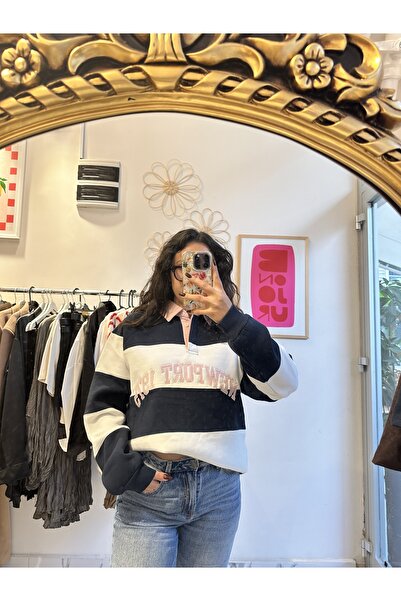 sienna Şardonlu Çizgili Dik Yaka Detaylı Sweatshirt