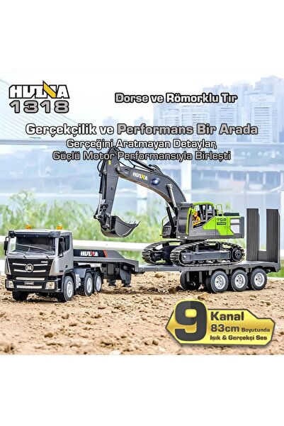 Huina 1318 1/24 RC Dorse ve Römorklu Tır Kamyon Uzaktan Kumandalı İş Makinesi RC Model - 2.4Ghz Gerç