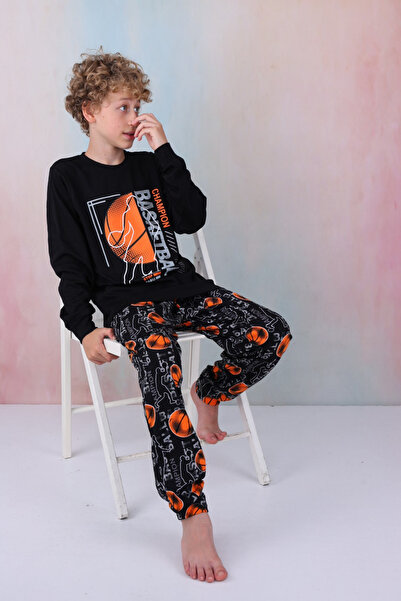 Zekalya Basketball Desenli Erkek Çocuk Pijama Takımı Siyah