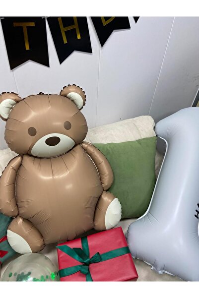 PARTİAVM Cute Retro Teddy Bear Balloon Set Bear Themed 1St Birthday Balloon Set Happy Birthday Banner