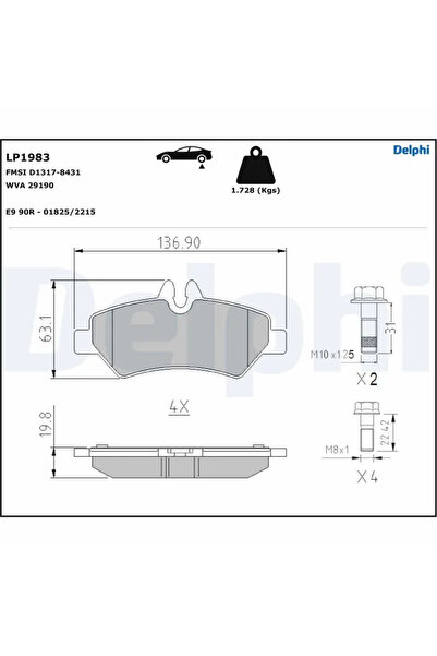 DELPHİ Комплект спирачни накладки за дискови спирачки Mercedes-Benz Sprinter ...