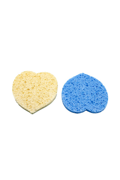 global fashion Set of 2, face cleansing sponge, heart-shaped, blue/yellow