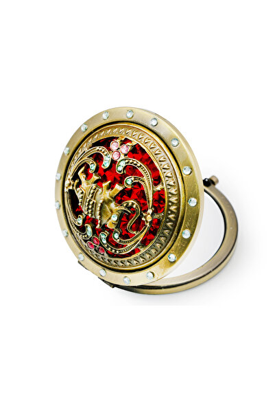 global fashion Double purse mirror, round, gold with stones 27