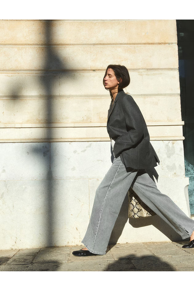 ASL GOLF CLUB Women's Light Gray Color High Waist Wide Leg Jeans