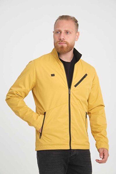 Wise Men's Yellow Zippered Pocket Combed Cotton Lined Spring Coat Windbreaker
