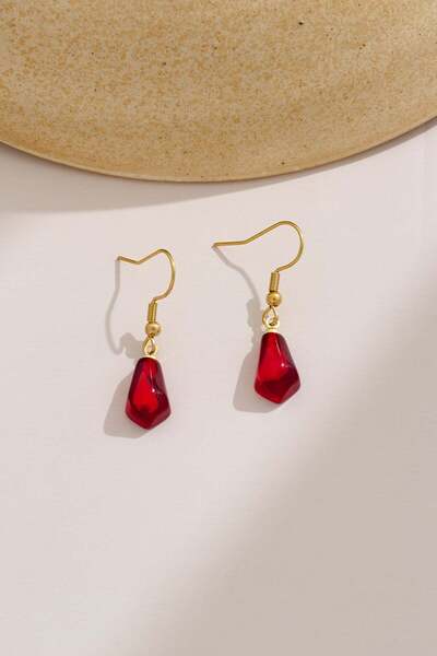 FAYRA ACCESSORIES Nar Tanesi Murano Cam Altın Kaplama Küpe