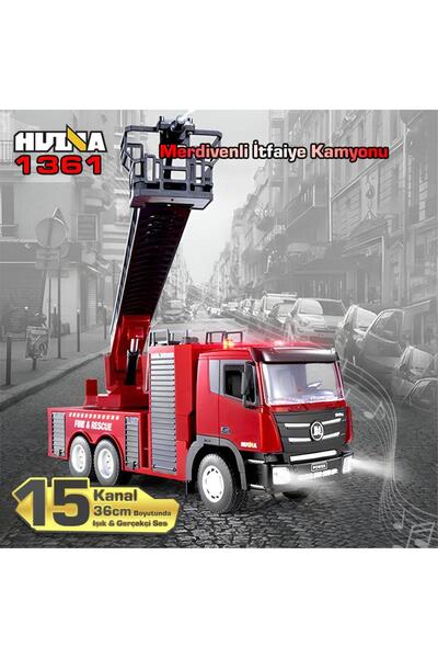 Huina 1361 1/18 15CH RC Model Uzaktan Kumandalı Merdivenli Yangın Söndürme İtfaiye Kamyonu İş Makine