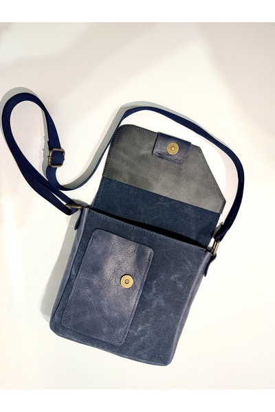 natderi Genuine Leather and Canvas Shoulder Bag |   20X25 cm |   Unisex Daily Bag with Adjustable Strap and Front Pocket